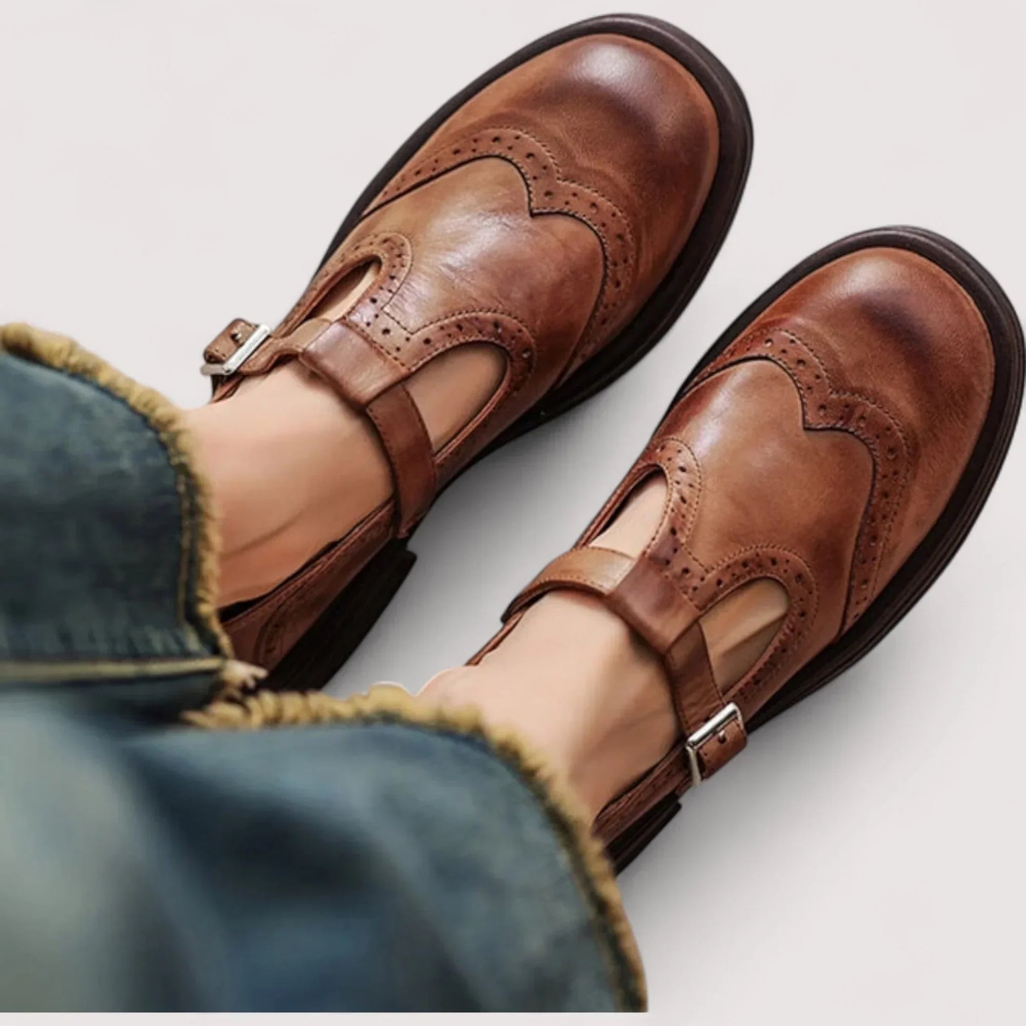 Chicago Haven Orthopedic Mary Jane Flats Brown Leather