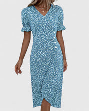 Florianne Duvernois | Green Ditsy Floral Midi Dress with Button Detail