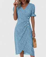 Florianne Duvernois | Green Ditsy Floral Midi Dress with Button Detail
