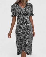 Florianne Duvernois | Green Ditsy Floral Midi Dress with Button Detail