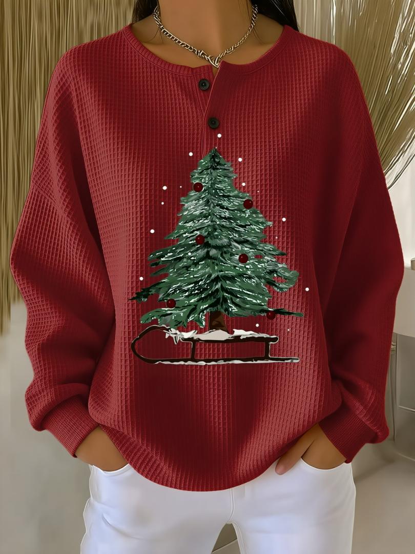 Nadia Whitbourne | Christmas Print Long Sleeve Button Top For Women