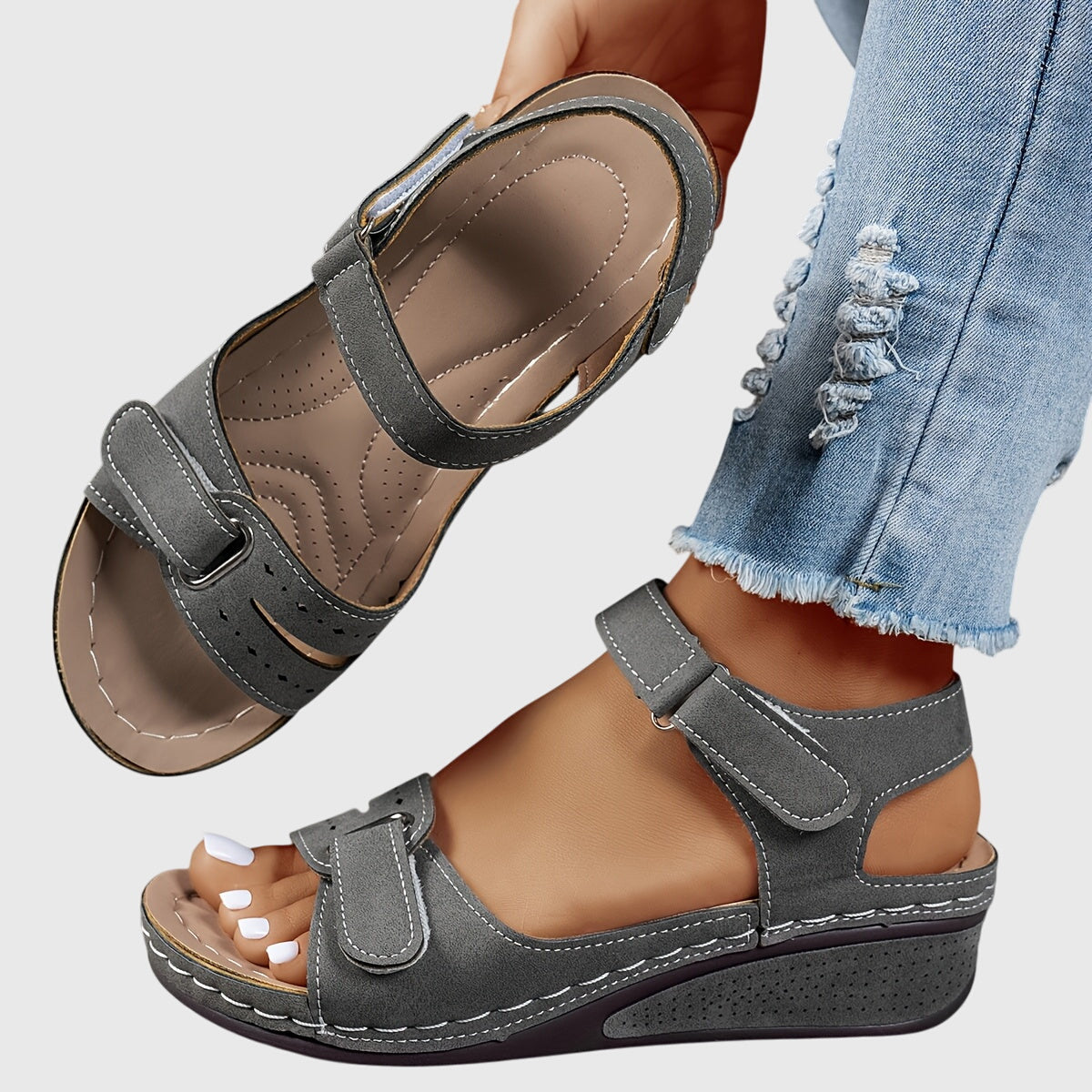 Renata Villefore | Red Orthopedic Wedge Sandals with Hook-and-Loop Strap
