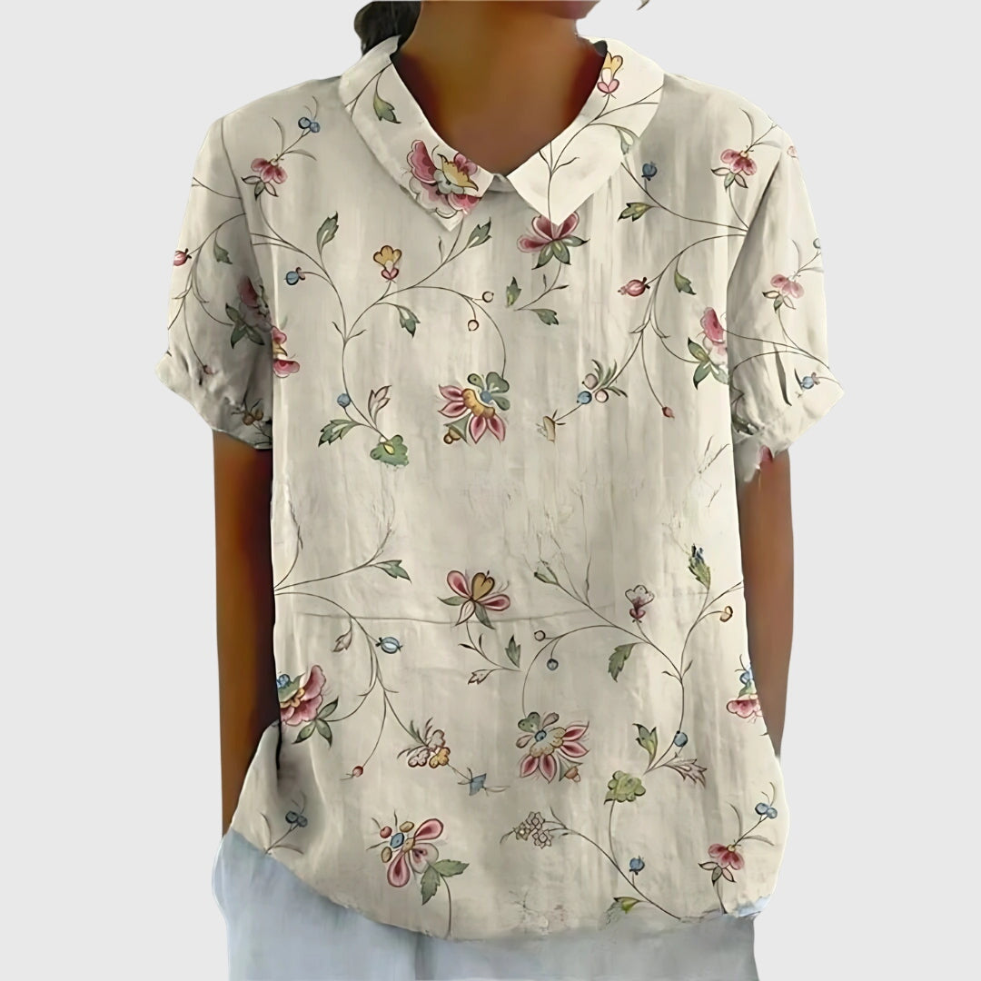 Éloise Fairverne | Green Floral Print Short Sleeve Blouse