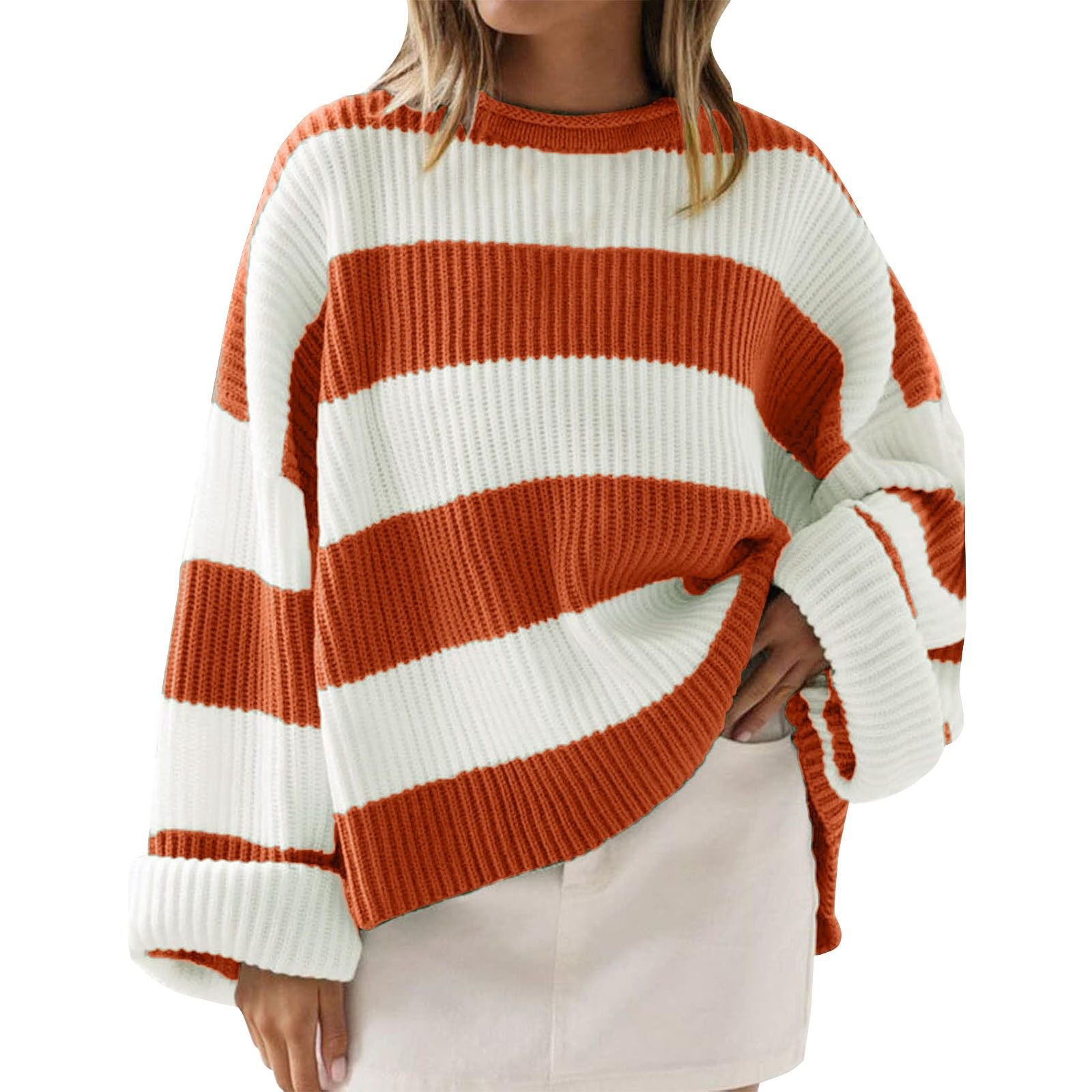 Lucienne Bardot | Striped Oversized Knit Sweater For Women