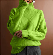 Ruby Estshaw | Diamond Knit Turtleneck Sweater For Women