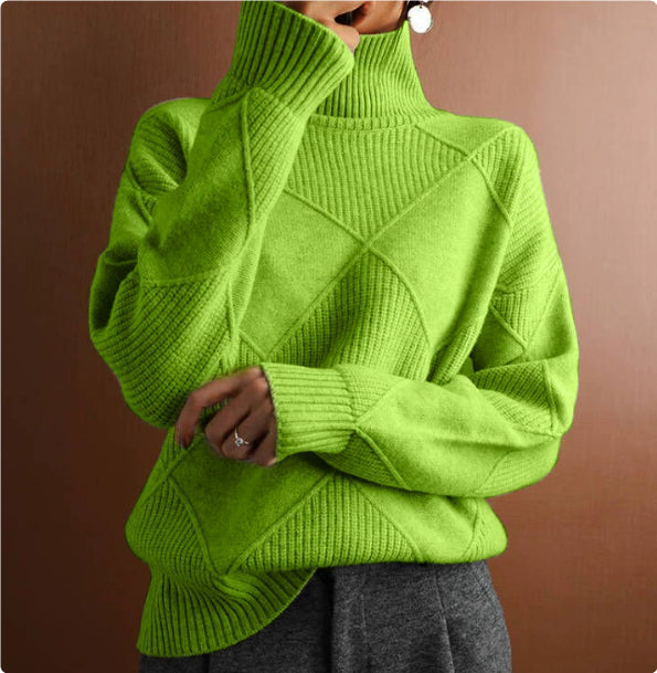 Ruby Estshaw | Diamond Knit Turtleneck Sweater For Women