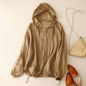 Margot Sinclair | Linen Hooded Jacket with Balloon Sleeves For Women
