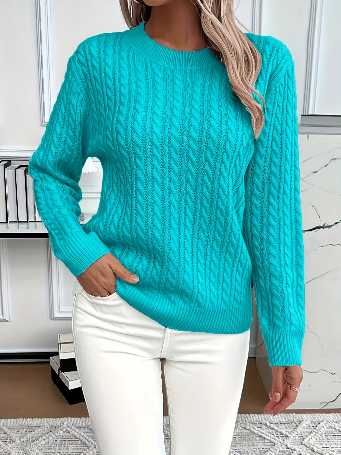 Simone Aldridge | Cable-Knit Round Neck Sweater For Women