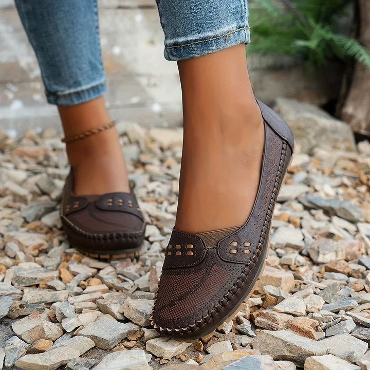 Luciana Velthorpe | Beige Perforated Slip-On Comfort Flats