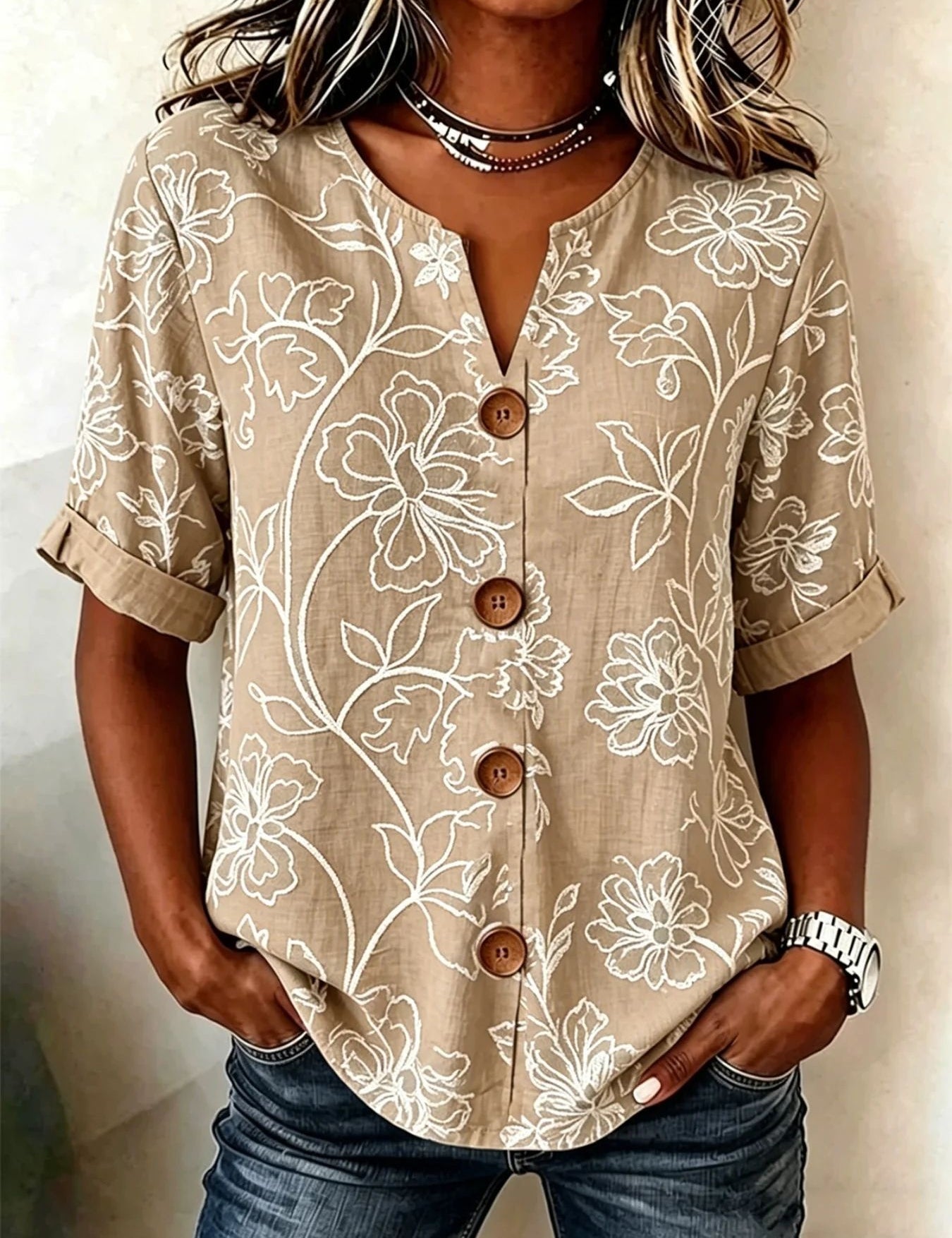 Antonella Marchese | Embroidered Floral Button-Up Blouse For Women