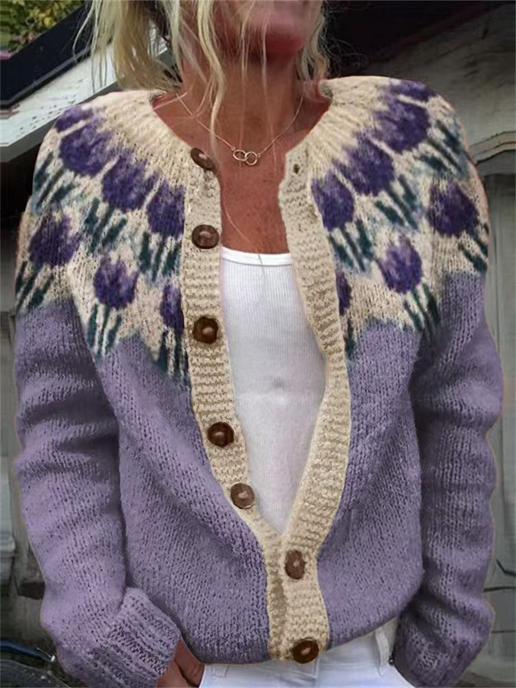 Anouk Beaulieu | Color-Block Fair Isle Knit Cardigan For Women
