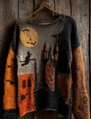 Odalys Ferrand | Halloween Cat Print Crew-Neck Sweater For Women