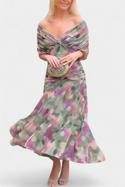 Seraphina Dunvale | Brown Off-Shoulder Ruched Maxi Dress