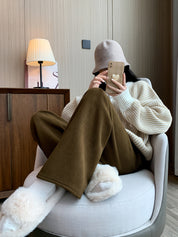 Colette Duvall | Corduroy Wide-Leg Lounge Pants With Faux Fur Cuffs For Women