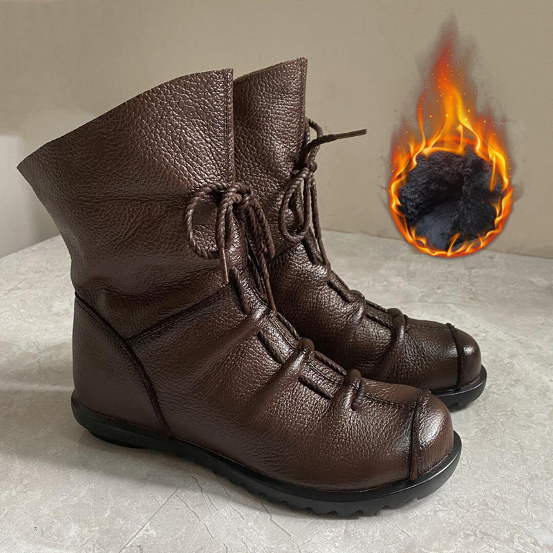 Amara Vecchio | Red Leather Lace-Up Ankle Boots For Women
