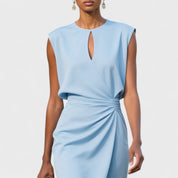 Elaine Duvoisin | Light Blue Sleeveless Ruched Midi Dress