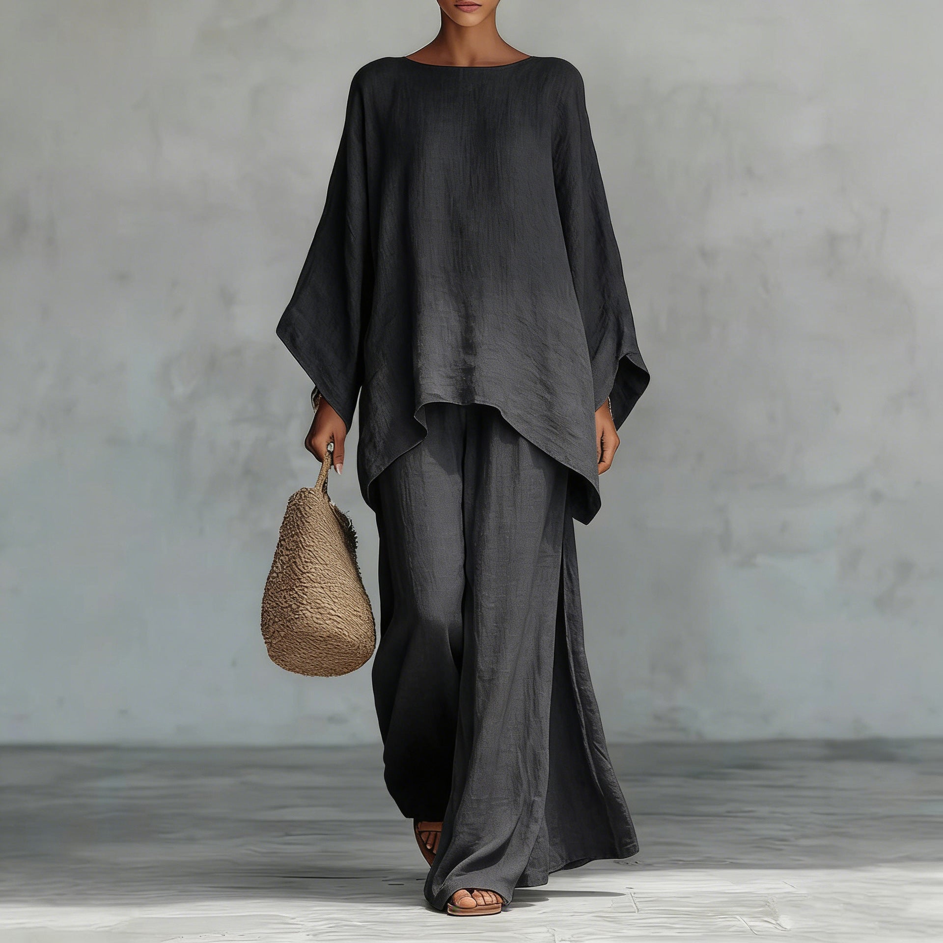 Serena Vauclaire | Linen-Look Batwing 2-Piece Wide-Leg Set For Women
