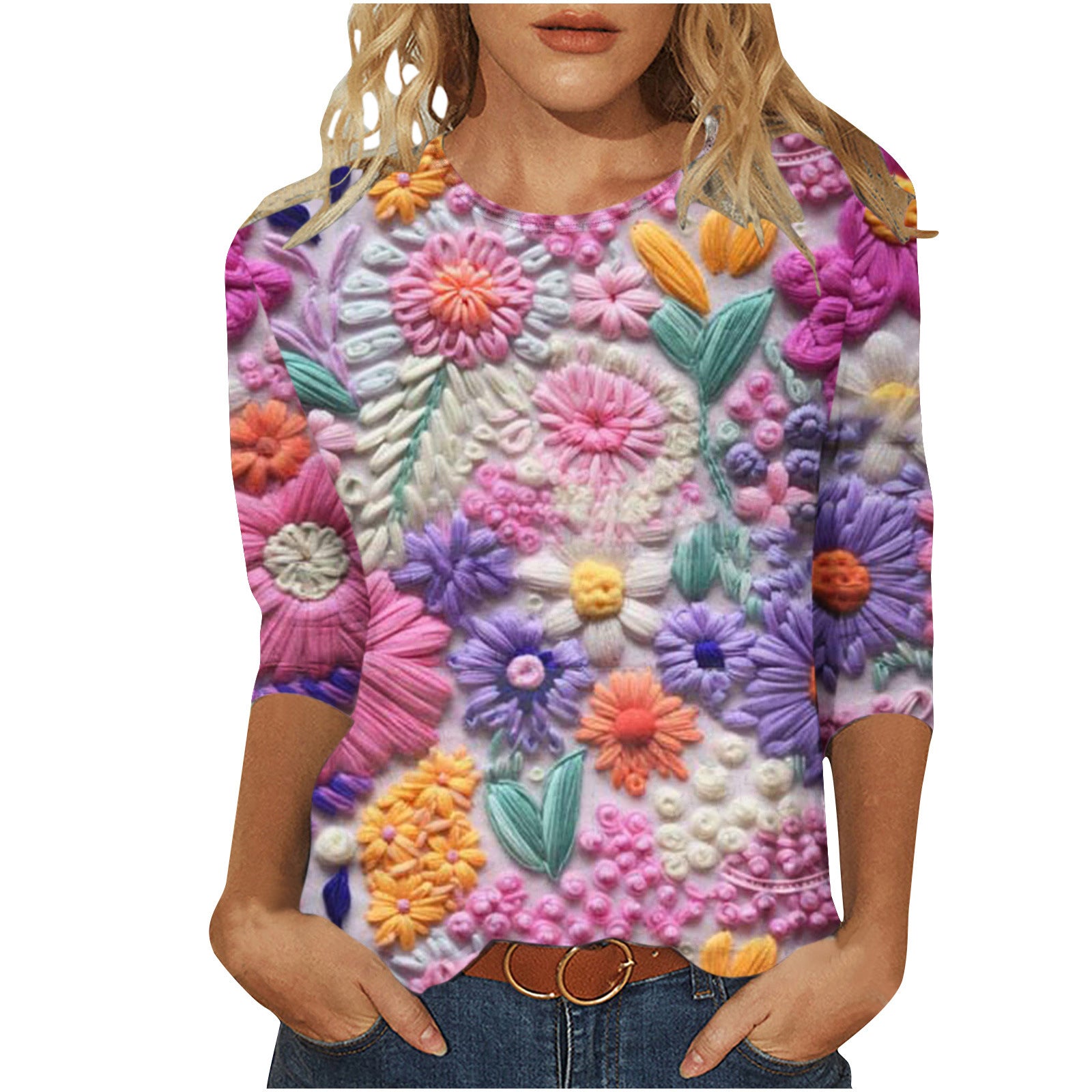 Isadora Winslow | 3D Floral Print Round Neck Top For Women