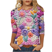Isadora Winslow | 3D Floral Print Round Neck Top For Women