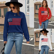 Pauline Courtland | Navy Crew Neck Flag Veterans Day Sweater For Women