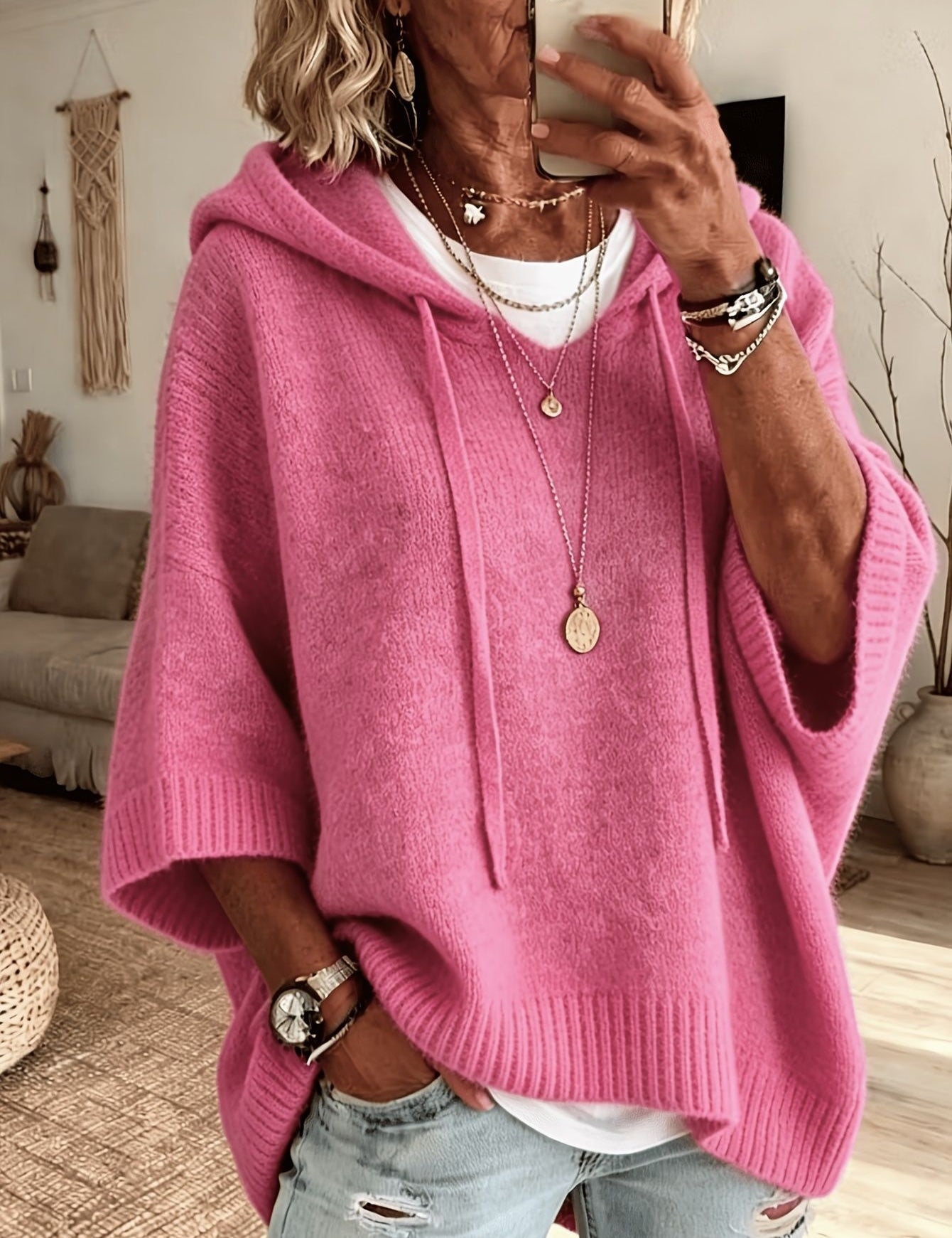 Eloise Drummond | Knitted Hooded Drawstring Sweater For Women