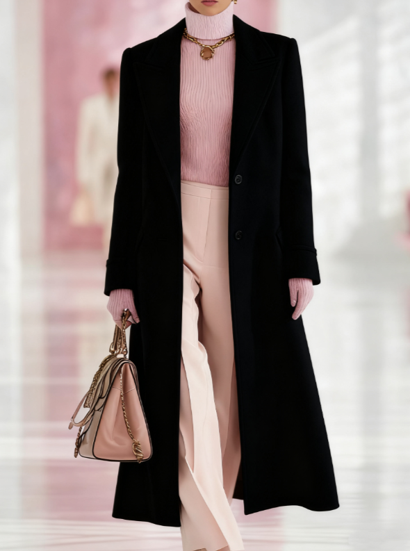 Effie Evercombe | Long Lapel Wool-Look Coat For Women