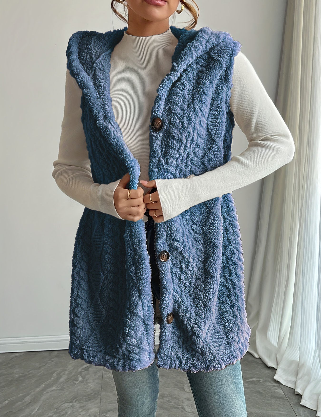 Genevieve Sorel | Hooded Sleeveless Longline Cardigan Vest For Women