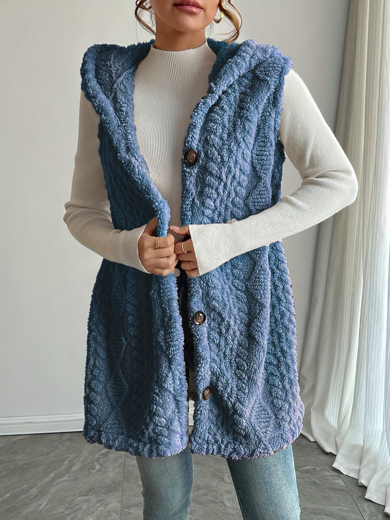 Genevieve Sorel | Hooded Sleeveless Longline Cardigan Vest For Women