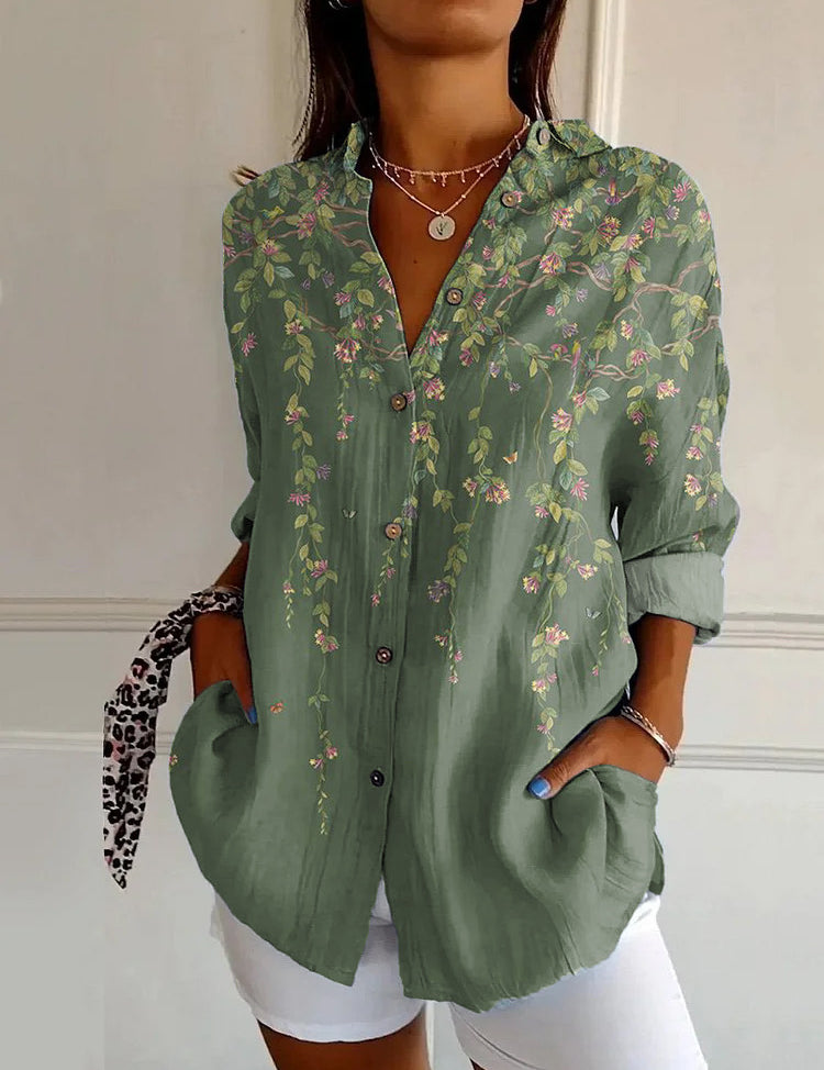 Adele Fontenoy | Floral Colorblock Long Sleeve Shirt For Women