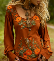 Vivienne Charbonneau | Floral Embroidered Long Sleeve Top For Women