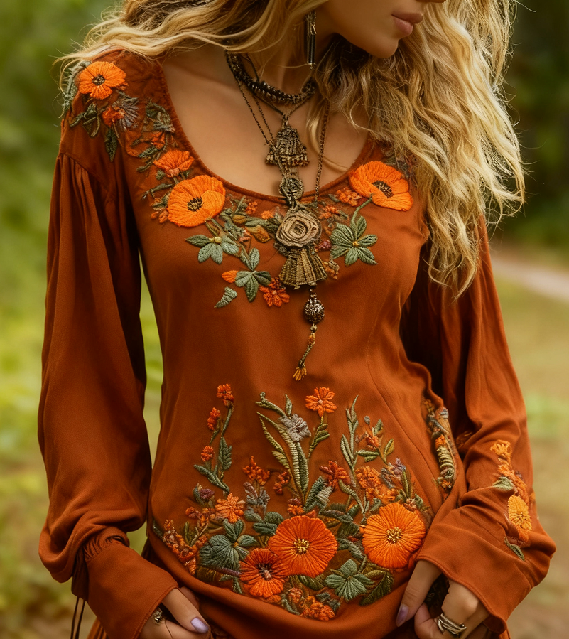 Vivienne Charbonneau | Floral Embroidered Long Sleeve Top For Women