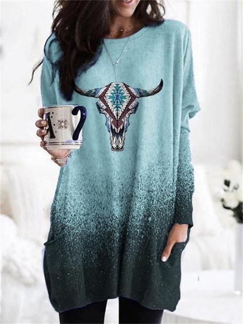 Nathalie Beauregard | Cat Print Long Sleeve Tunic Top For Women