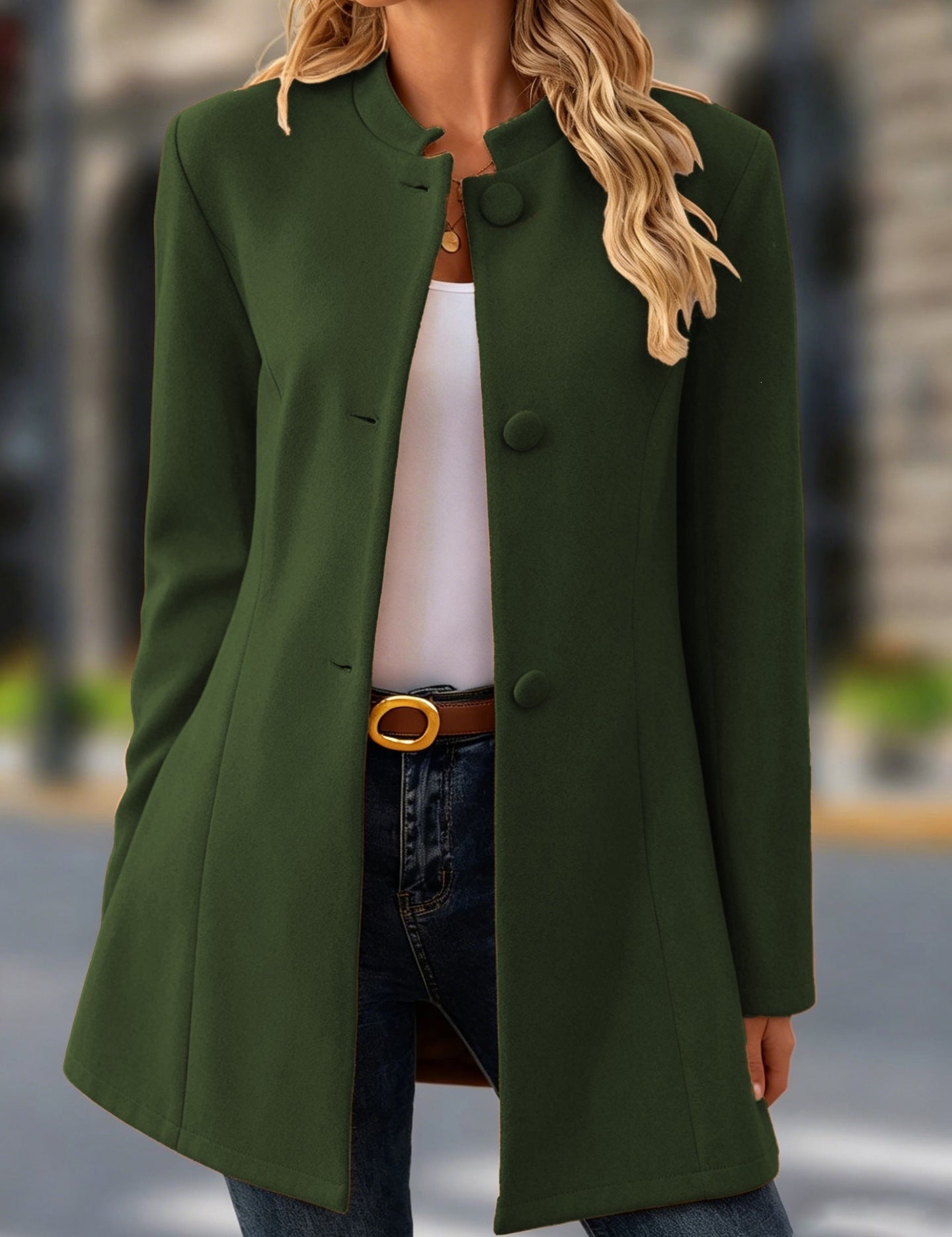 Valencia Morley | Mid-Length Stand Collar Wool-Look Coat For Women