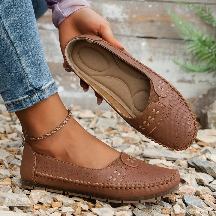 Luciana Velthorpe | Beige Perforated Slip-On Comfort Flats
