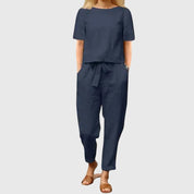 Nadine Bellefleur | Navy Linen-Look Co-Ord Short Sleeve Set