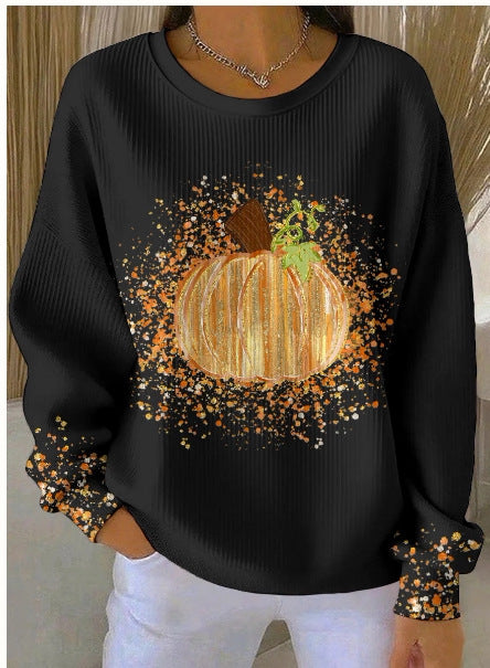 Odile Rousset | Halloween Pumpkin Print Crew Neck Sweater For Women