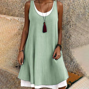 Celestine Harbourne | Sleeveless Scoop Neck Layered Mini Dress in Grey