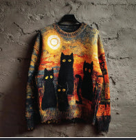 Odalys Ferrand | Halloween Cat Print Crew-Neck Sweater For Women