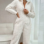 Greer Dunleavy | Beige Cable Fleece Hooded Onesie For Women