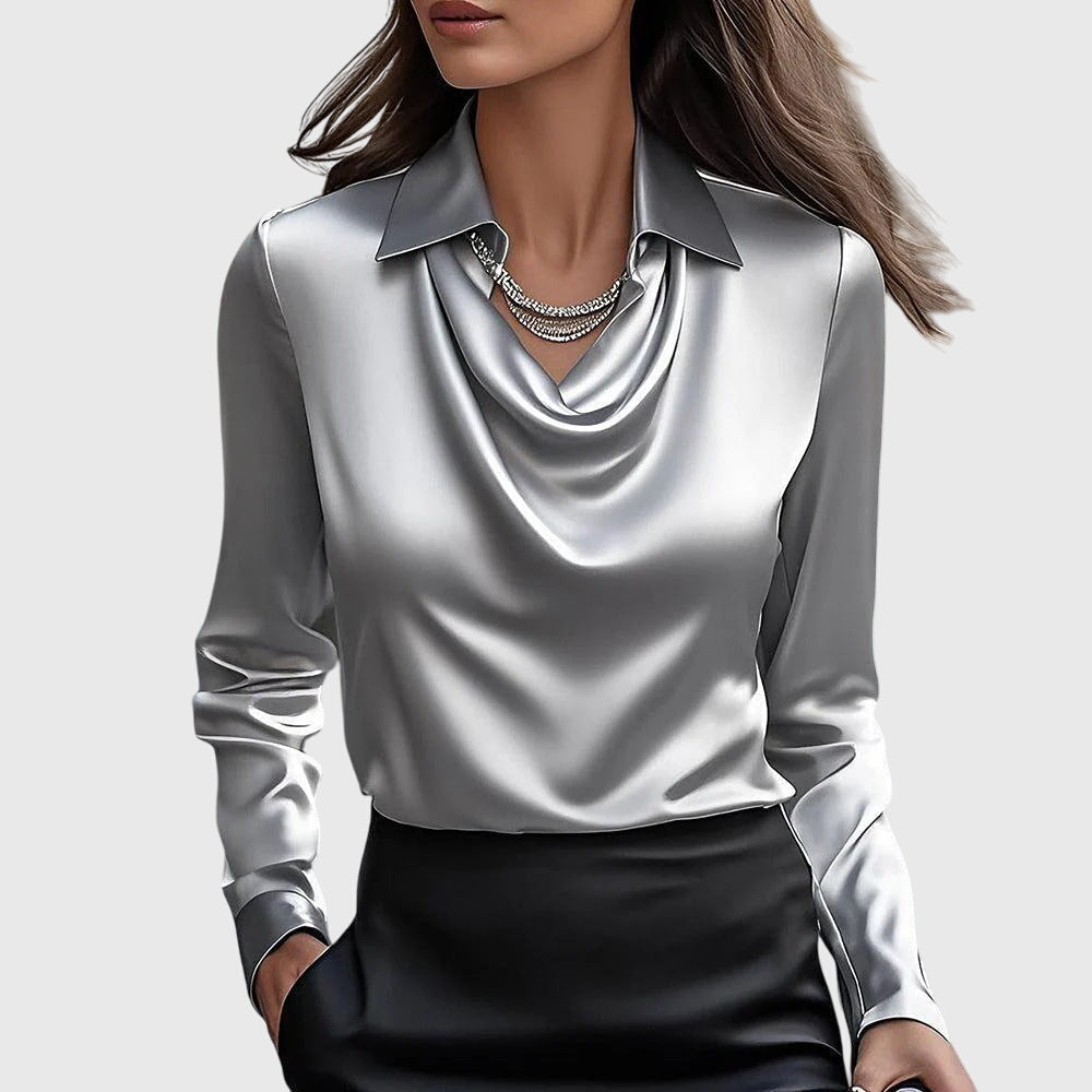 Isabelle Voncourt | Satin Cowl-Neck Blouse in Champagne