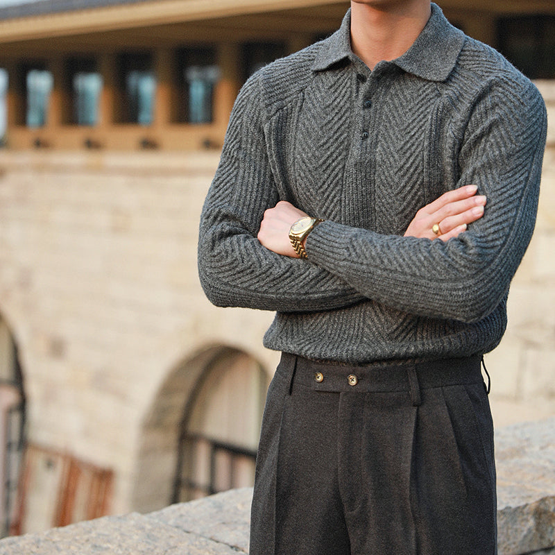 Mack Fairworth | Chevron Knit Polo Sweater For Men