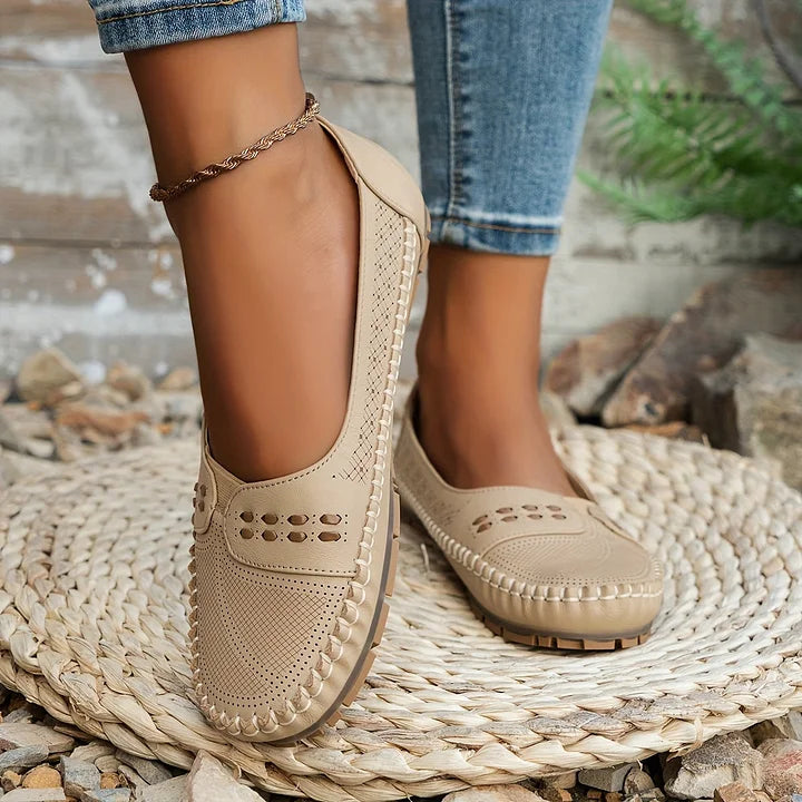 Luciana Velthorpe | Beige Perforated Slip-On Comfort Flats