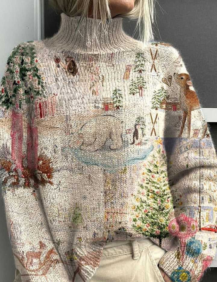 Anais Delorme | Abstract Print Turtleneck Sweater For Women