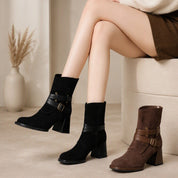 Valentina Corbin | Suede Cowboy Boots With Buckle Strap For Women