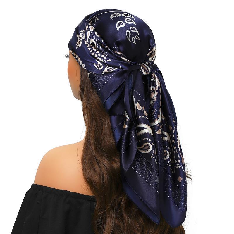 Satin Paisley Headband Scarf - Navy Blue