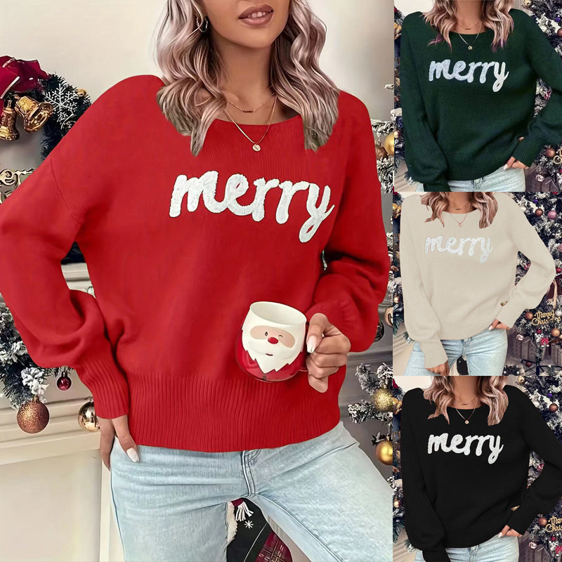 Amandine Charlevoix | Merry Christmas Crew Neck Sweater For Women