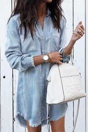 Céleste Beaurivage | Washed Denim Shirt Dress Long Sleeve
