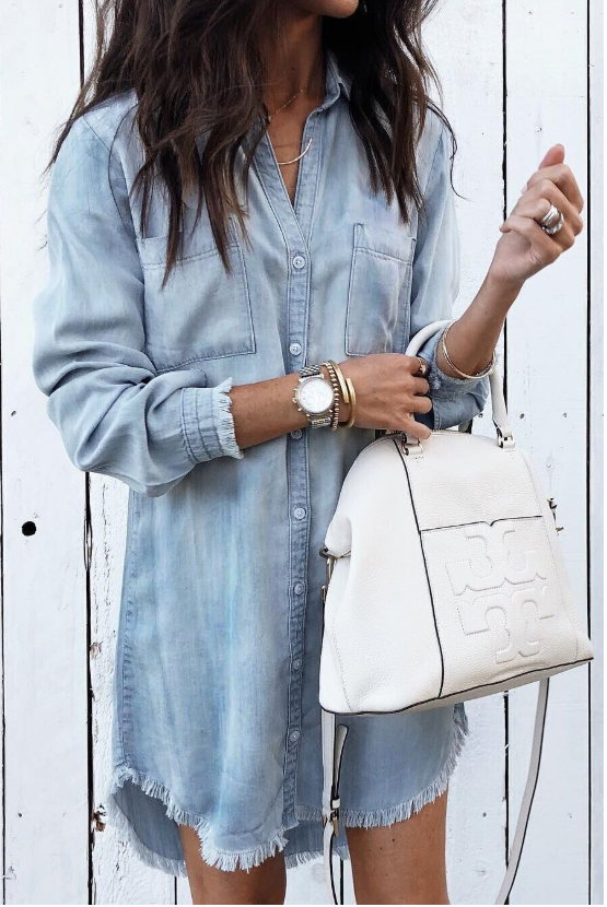 Céleste Beaurivage | Washed Denim Shirt Dress Long Sleeve