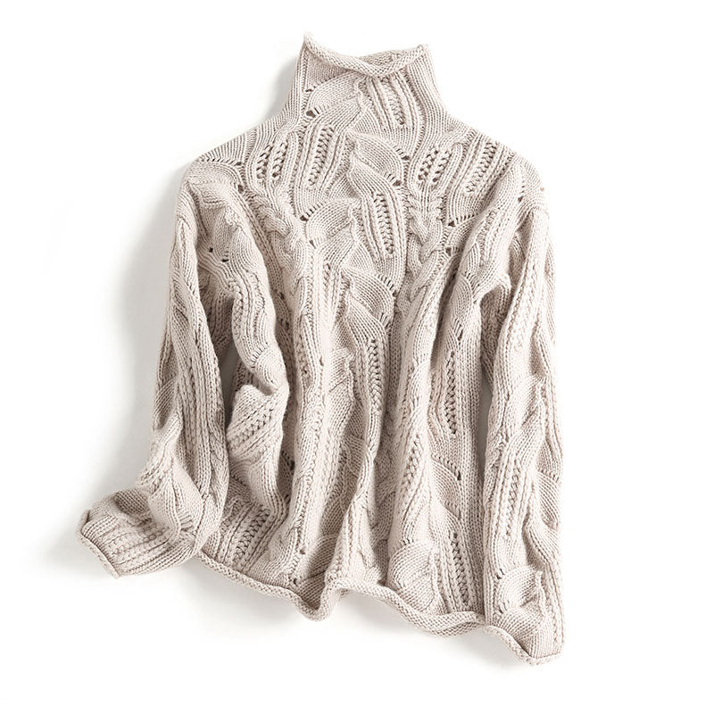 Faye Oakridge | Light Blue Cable Knit Turtleneck Sweater For Women