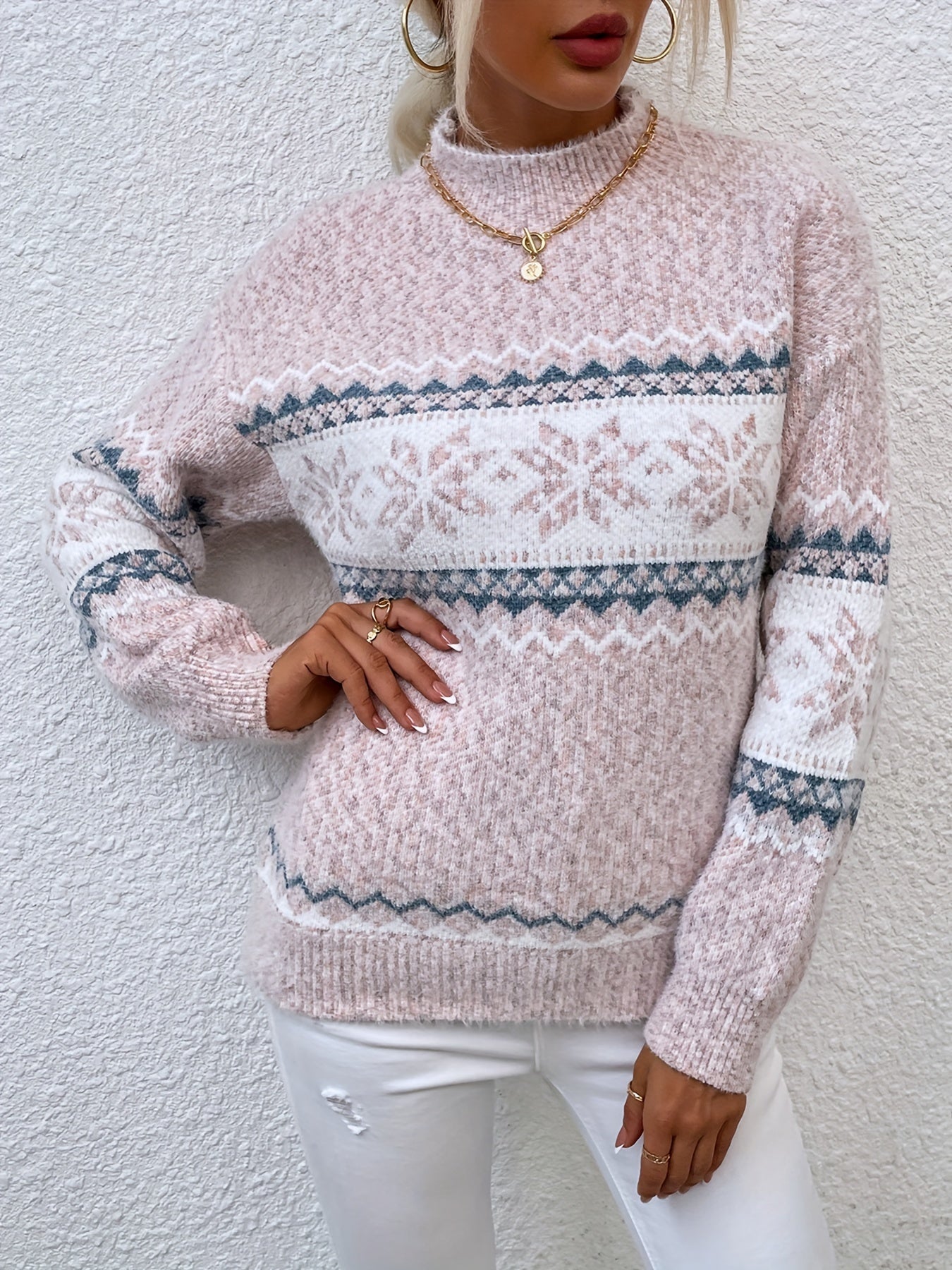 Solange Berthier | Cozy Snowflake Mock-Neck Sweater For Women